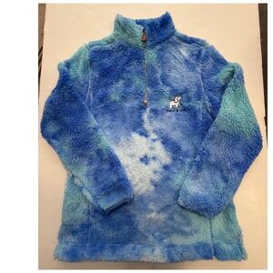 Puppie Love Blue Tie Dye Faux Fur Sherpa Fleece Quarter Zip Pullover Small